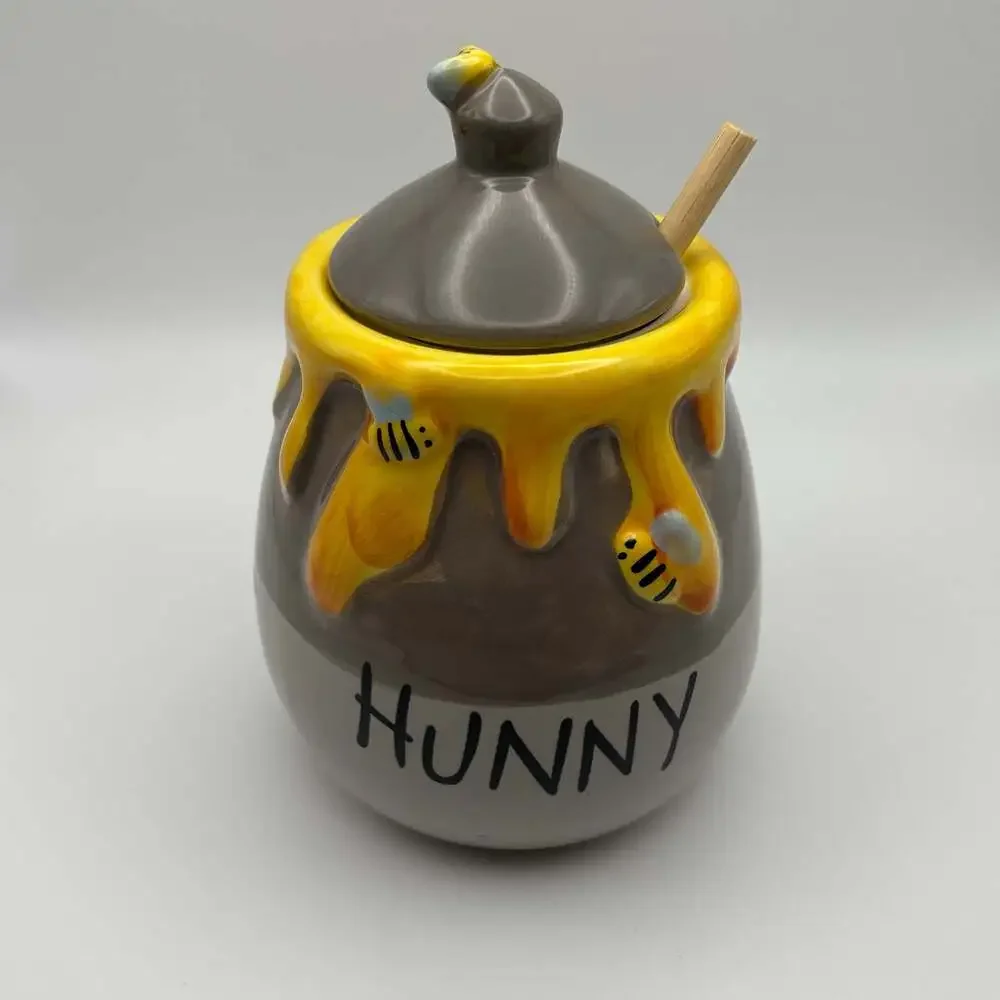 Disney Winnie the Pooh 'HUNNY' Ceramic Honey Pot with Lid and Dipper